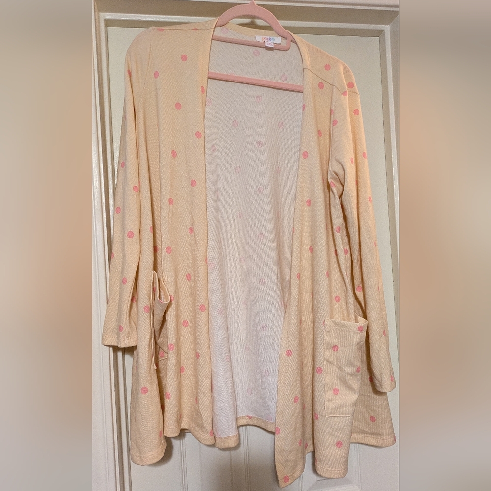 LuLaRoe Cream and Pink Polka Dot Cardigan